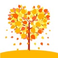 Heart shaped autumn tree. Fall love concept