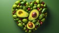 Heart shaped avocado, avocado love motif, isolated on pastel green background.. Royalty Free Stock Photo