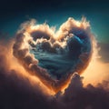 Cloud of love. Air clouds in the form of a heart on a neon sunset Gen Royalty Free Stock Photo