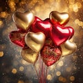 Heart-Shaped Balloon Bouquet Red and golden colors in a radiant