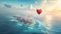 Heart Shaped Balloon Flying Over Ocean