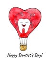 Heart shaped balloon with funny tooth character