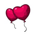 Heart shaped balloon. Vector color vintage engrav