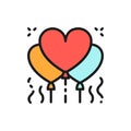 Heart shaped balloons, confetti flat color line icon. Royalty Free Stock Photo