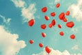 Heart shaped balloons flying through the sky. Royalty Free Stock Photo