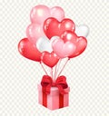 Heart shaped balloons and gift box flying. Valentine\'s day or wedding concept. Romantic design vector