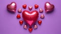 Heart-shaped balloons on purple background Royalty Free Stock Photo