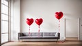 Heart-shaped balloons in the room, sofa style celebration home room festive