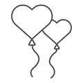 Heart shaped balloons thin line icon. Balloons in the shape of heart illustration isolated on white. Two heart love