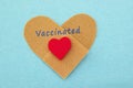 Heart shaped bandage and small red heart with Vaccinated text for COVID-19 Royalty Free Stock Photo