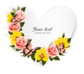 Heart shaped banner with roses and yellow orchids.
