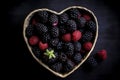 Heart Shaped Basket With Blackberries and Raspberries