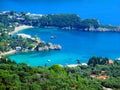 Heart-shaped bay, romantic, Paleokastrica beach on Corfu Kerkyra, Greece. Ionian sea. Bay with crystal clear azur water.