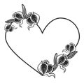 Heart-shaped black and white frame with floral silhouettes. Royalty Free Stock Photo