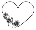 Heart-shaped black and white frame with floral silhouettes. Royalty Free Stock Photo