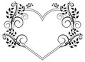 Heart-shaped black and white frame with floral silhouettes. Raster clip art. Royalty Free Stock Photo