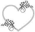 Heart-shaped black and white frame with floral silhouettes. Raster clip art. Royalty Free Stock Photo