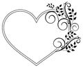 Heart-shaped black and white frame with floral silhouettes. Raster clip art. Royalty Free Stock Photo