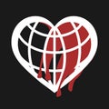Heart shaped blood globe icon in black background