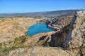 Heart shaped blue quarry lake. Kadykovsky quarry, Balaklava, Crimea. Travel, attractions.