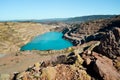 Heart shaped blue quarry lake. Kadykovsky quarry, Balaklava, Crimea. Travel, attractions.