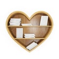 Heart shaped book shelf with white books, heart of knowledge, isolated on white Royalty Free Stock Photo