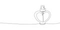 Heart shaped bottle continuous line drawing. One line art of perfume, eau de toilette, aroma, pheromones, love potion