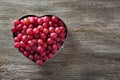 Heart-shaped bowl with ripe grapes on wooden table