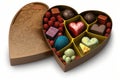 heart-shaped box of assorted truffles, with flavors ranging from fruity and tart to nutty and sweet