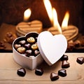 Heart shaped box of chocolates, a variety sweet treat to celebrate romance, love and Valentine\'s day