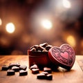 Heart shaped box of chocolates, a variety sweet treat to celebrate romance, love and Valentine\'s day