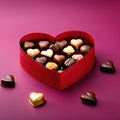 Heart shaped box of chocolates, a variety sweet treat to celebrate romance, love and Valentine\'s day