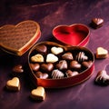 Heart shaped box of chocolates, a variety sweet treat to celebrate romance, love and Valentine\'s day