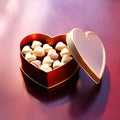 Heart shaped box of chocolates, a variety sweet treat to celebrate romance, love and Valentine\'s day