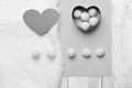 Heart shaped box with coconut balls and paper heart, Royalty Free Stock Photo