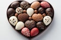 A heart shaped box filled with assorted chocolates