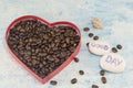 Heart shaped box filled with coffee beans Royalty Free Stock Photo