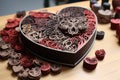 A heart shaped box rests on top symbolizing love and affection, Heart-shaped Valentine\'s Day gift box made of recycle