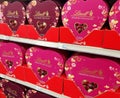 Heart shaped boxes with chocolate candies Lindt