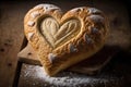 heart-shaped bread loaf with a flaky and crispy crust, filled with soft and chewy center