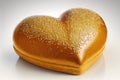heart-shaped bread loaf with a golden crust and embellished with sesame seeds