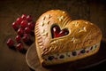 heart-shaped bread loaf with a piped heart and cherry filling