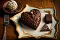 heart-shaped brownie arranged on a plate with other chocolate desserts for special occasion