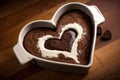 heart-shaped brownie in white ceramic baking dish Royalty Free Stock Photo