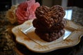 heart-shaped brownies stacked on a plate, ready to be enjoyed by sweethearts and loved ones Royalty Free Stock Photo