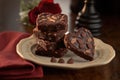 heart-shaped brownies stacked on a plate, ready to be enjoyed by sweethearts and loved ones Royalty Free Stock Photo