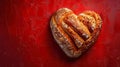 Heart-shaped buns with sesame seeds on a red background Royalty Free Stock Photo