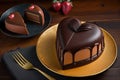 heart-shaped cake with layers of moist chocolate sponge and rich creamy ganache