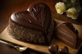 heart-shaped cake with layers of moist chocolate sponge and rich creamy ganache