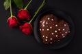 Heart shaped cake and red rose for Valentine`s Day or mother`s d Royalty Free Stock Photo